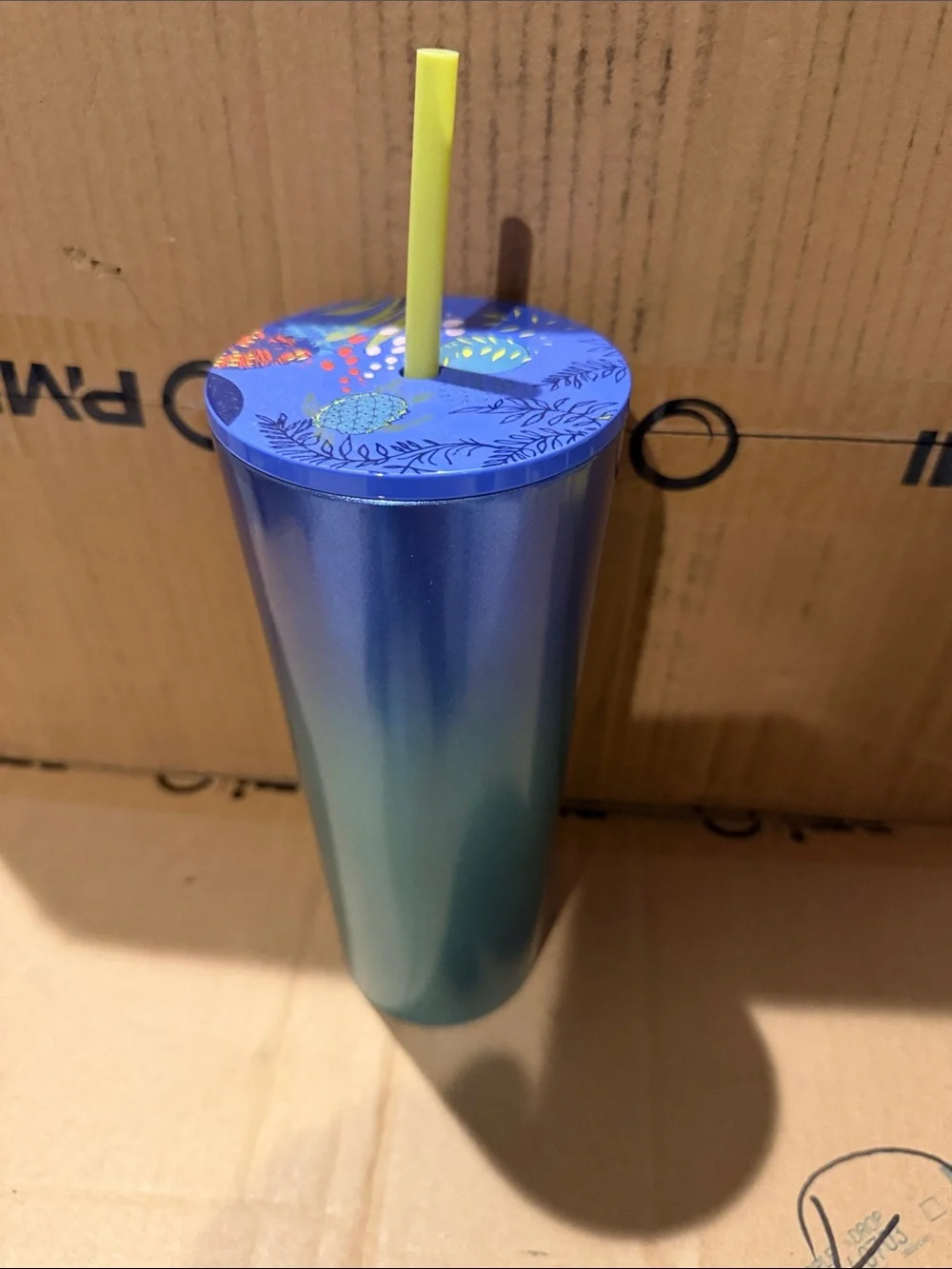 Starbucks Blue-Teal Gradient Tumbler with Yellow Straw